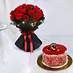LED Elegance Rose Bouquet with Cake