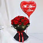 LED Elegance Rose Bouquet with Heart Balloon