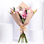 Pink Liilies and Ohara Roses Fragrant Ripples Bouquet