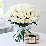 White Roses Bunch N Ferrero Rocher