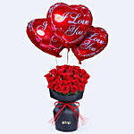 Valentines Velvet Whispers Of Rose with Heart Balloon