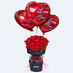 Valentines Velvet Whispers Of Rose with Heart Balloon