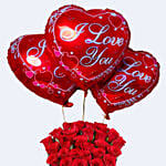 Valentines Velvet Whispers Of Rose with Heart Balloon