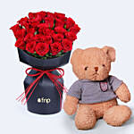Valentines Velvet Whispers Of Rose with Teddy Bear