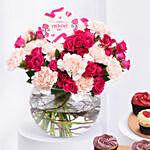 Mixed Flowers in Fish Bowl with Cup Cakes for Mom