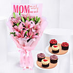Moms Love Lily Bouquet with Cupcakes