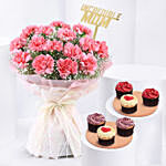 Pink Carnations Elegance for Mom with Cupcakes
