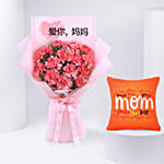 Mothers Day Carnation Bouquet with Mom Cushion
