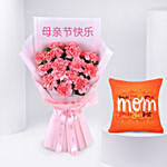 Mothers Day Carnation Flowers with Mom Cushion