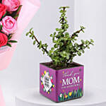 Mothers Love Roses Hand Bouquet with Jade Plant