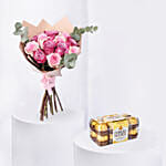 6 Purple and 6 Pink Roses Bouquet with Chocolates