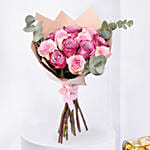 6 Purple and 6 Pink Roses Bouquet with Chocolates