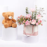 Pink Roses Blush Bag with Teddy
