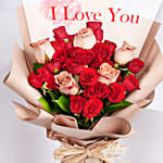 8 Cappaccino And Red Roses Hand Bouquet