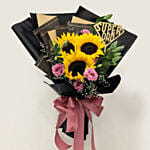Sunflower N Lisianthus Beautifully Wrapped Bouquet for Fathers Day
