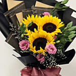 Sunflower N Lisianthus Beautifully Wrapped Bouquet for Fathers Day