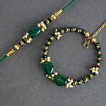 Enchanted Stone Work Lumba Pearl Rakhi Set N Choco Delights