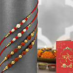 Pearls N Rudraksha Rakhi Set with Festive Delights