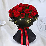 LED Elegance Rose Embrace Bouquet With Designer Peacock Rakhi