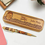 Personalised Wooden Pen for Dad With Purple Pearl Rakhi