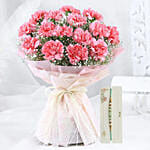 Pink Carnation Elegance Bouquet with Green Pearl Rakhi