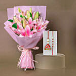 6 Passionate Oriental Pink Lilies with Bhabhi Rakhi