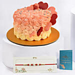 Floral Heart Chocolate Cake with Red & White Pearl Rakhi