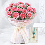 Pink Carnation Elegance Bouquet With Bhaiya Bhabhi Rakhi