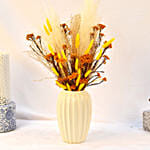 Dry Flowers Arrangement in White Ceramic Vase