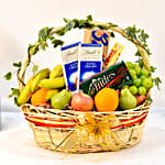 Fruits Basket Hamper With Roses Bouquet