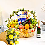 Fruits Basket Hamper With Bouquet & Champagne