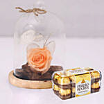 Ferrero Rocher & Forever Rose In Glass Dome- Peach