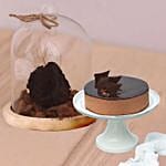 Chocolate Cake & Forever Rose In Glass Dome- Black