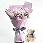 Beautiful Pink Roses Bouquet With Teddy Bear
