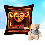 I Love You Personalised Led Cushion With Teddy Bear