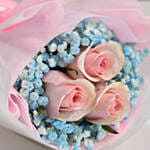 Lovely Pink Rose Baby Breath Bouquet With Teddy