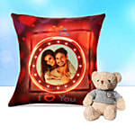 Personalised Led Cushion With Teddy Bear