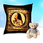 Personalised Yellow Led Cushion With Teddy Bear