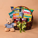 Snacks Treats Basket With Teddy