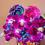 Orchids Vase N Diyas Deepavali Combo