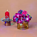 Orchids Vase N Diyas Deepavali Combo