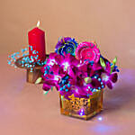 Orchids Vase N Diyas Deepavali Combo