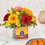 Sparks of Joy Deepavali Flower Arrangement and Motichoor Laddoo