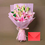 6 Passionate Oriental Pink Lilies with Greeting Card