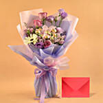 Mixed Flowers & Ferrero Rocher Bouquet with Greeting Card