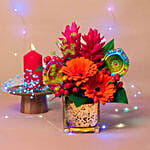 Charming Flowers Vase N Diyas Deepavali Combo