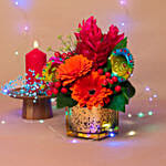 Charming Flowers Vase N Diyas Deepavali Combo