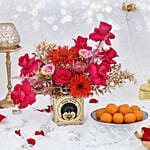 Happy Deepavali Flowers and Motichoor Ladoo