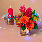 Charming Flowers Vase N Diyas Deepavali Combo