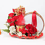 Karwachauth Red Thali Set with Flowers